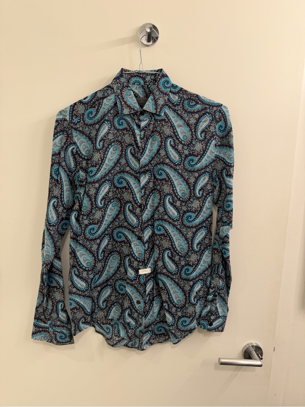 Zara Men's Paisley Button-Down Shirt - Teal & Black